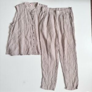 Eileen Fisher Linen Set Sleeveless Top Pants Size L/M